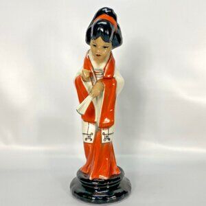 Porcelain Japanese Geisha Girl Statue Figures signed by Casilda Beautyful Colors